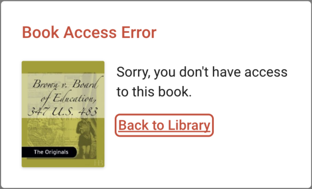 Dialog showing the message 'Book Access Error'.